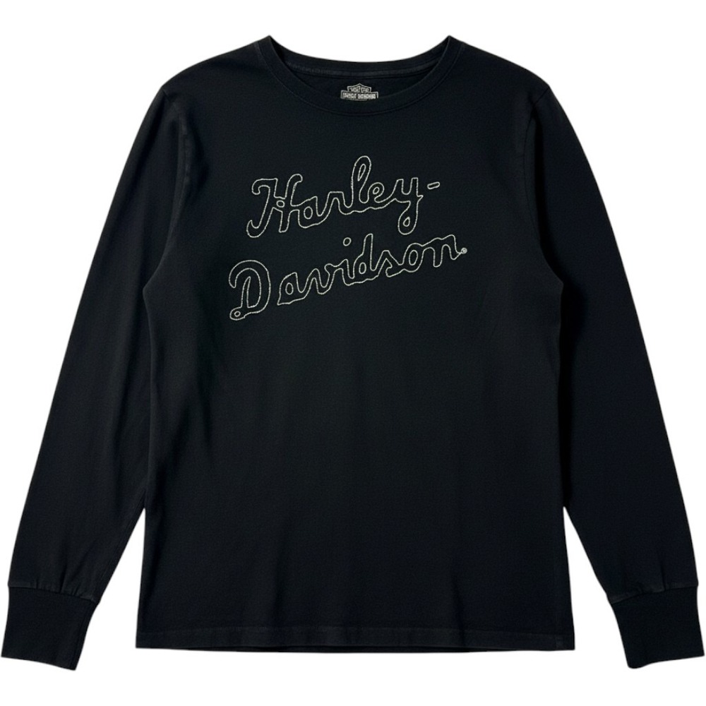 Harley-Davidson Mens Black Long Sleeve Henley Shirt Embroidered Back Logo S/M
